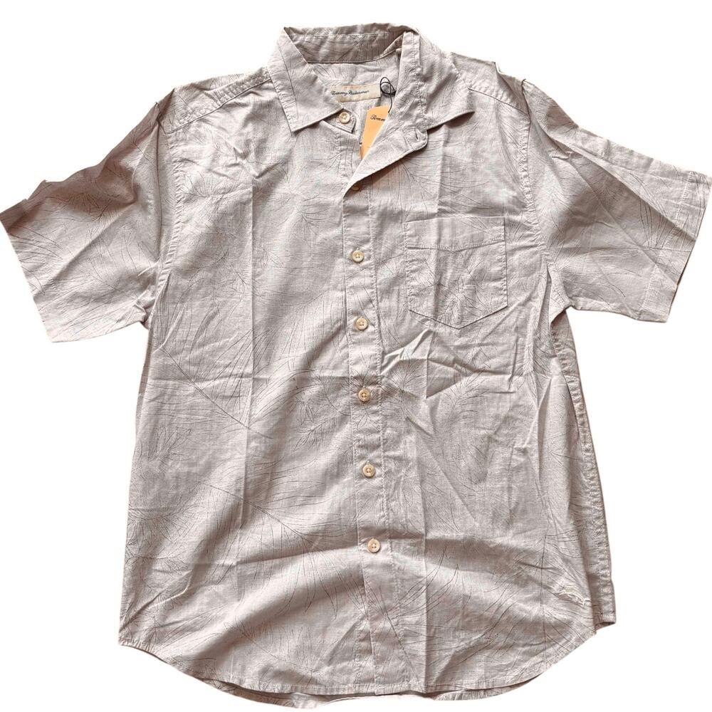 Tommy Bahama Tan Coconut Tropical Print Short Sleeve Button Up Small NEW